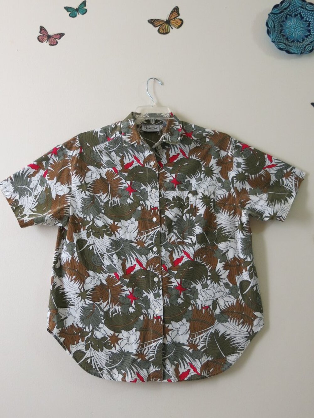 Vintage Original Venezia Sportswear Tropical Botanical Holiday Top Size 14/16(L)